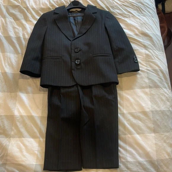 Toddler Suit Blazer & Pants, Black Pin-striped - Picture 2 of 4